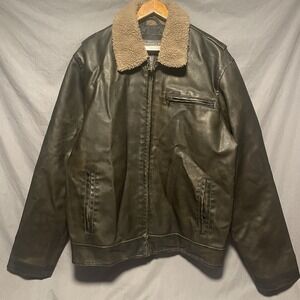Vintage Aeropostale Faux Leather Jacket Men's L Brown Aviation 90s Bomber Jacket